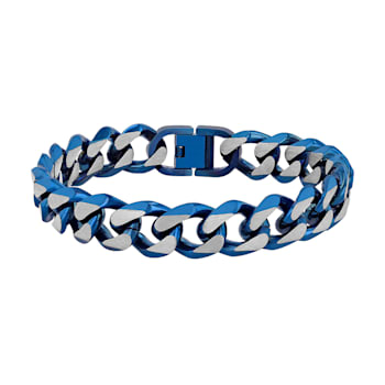 Stainless Steel Blue Two-Tone Ion Plated Curb Link Bracelet