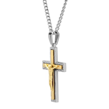 Stainless Steel with Yellow IP Crucifix