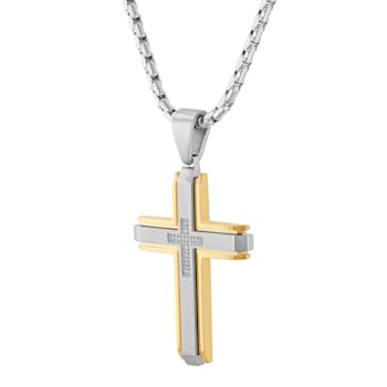 0.10CTW Stainless Steel with Yellow IP Cross