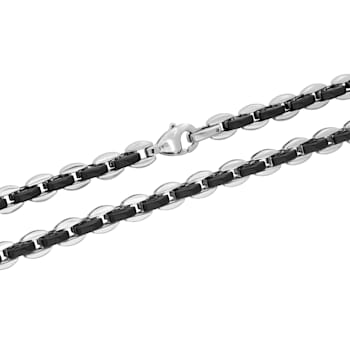Stainless Steel Black & White Ion Plated Chain Necklace and Bracelet Set