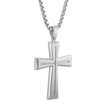 Diamond Accent Stainless Steel Cross Pendant