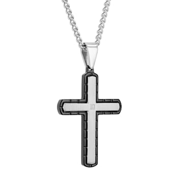 Diamond Accent Two-Tone Stainless Steel Dog Tag, Cross Pendant, &
Bracelet Set