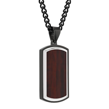 Black Stainless Steel Woodgrain Carbon Fiber Inlay Dog Tag Pendant