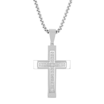 1CTW Diamond Stainless Steel Cross Pendant