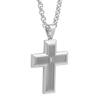 1/20CTW Diamond Stainless Steel Cross Pendant