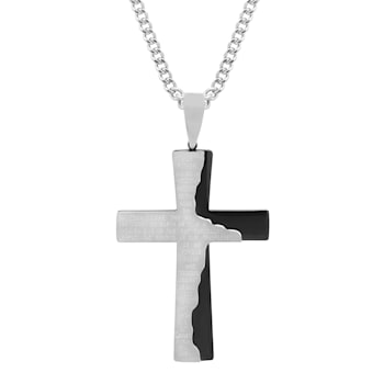 Two-Tone Stainless Steel The Lord's Prayer Tablet Cross Pendant