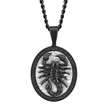 1/4CTW Black Diamond Stainless Steel Scorpion Black Ion Plated Oval
Medallion Pendant