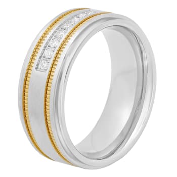 0.15CTW Diamond Stainless Steel and Yellow IP Band