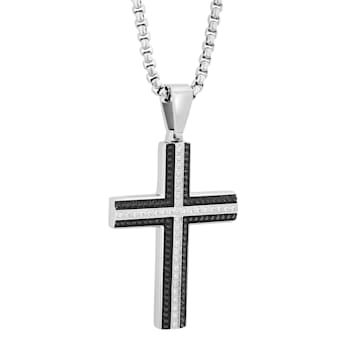 3/4CTW Black and White Diamond Stainless Steel Black Ion Plated Cross Pendant