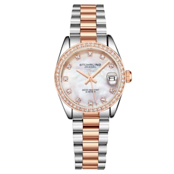Women's Quartz Watch White MOP Dial and Crystal Markers, Two-Tone Rose Bracelet