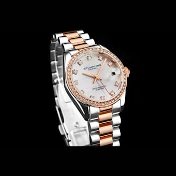 Women's Quartz Watch White MOP Dial and Crystal Markers, Two-Tone Rose Bracelet