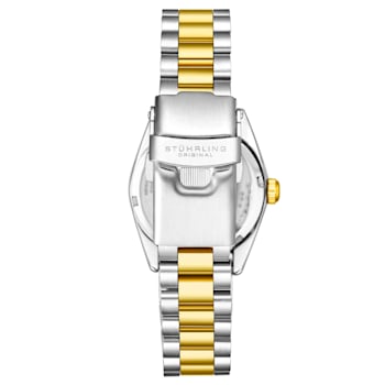 Women's Quartz Watch White MOP Dial and Crystal Markers, Two-Tone Yellow Bracelet