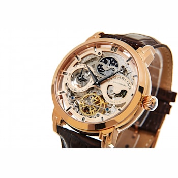 Men's Automatic Stainless Steel Watch on Brown Leather Strap, Rose
Skeletonized Dial