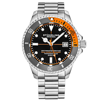 Men's Automatic Watch, Black Dial, Gray Bezel, Stainless Steel Bracelet,
Deployant Buckle