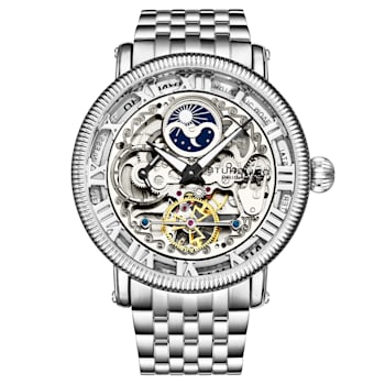 Men's Automatic Watch Silver Case, Bezel and Dial, Black Hands, Silver Bracelet
