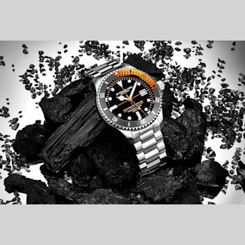 Men's Automatic Watch, Black Dial, Gray Bezel, Stainless Steel Bracelet,
Deployant Buckle