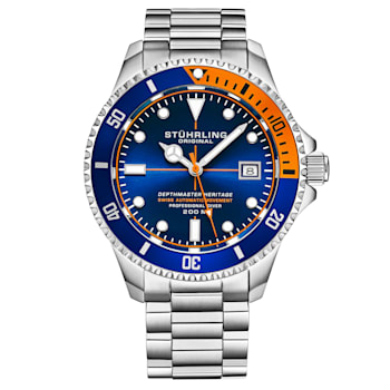 Men's Automatic Watch, Blue Dial and Bezel, Stainless Steel Bracelet,
Deployant Buckle