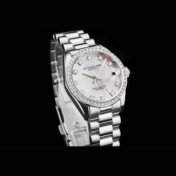Women's Quartz Watch White MOP Dial and Crystal Markers, Silver Bracelet