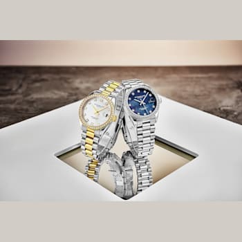 Women's Quartz Watch Blue MOP Dial, White Crystal Markers, Silver Bracelet