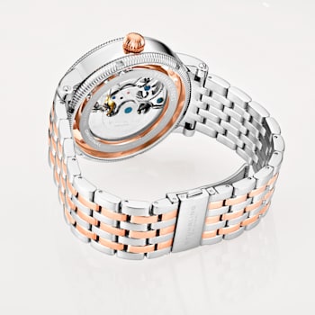Men's Automatic Watch Silver Case, Rose Bezel and Hands, Two-Tone Rose Bracelet