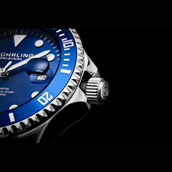 Men's Automatic Diver Watch, Blue Dial and Bezel, Silver Case, Stainless
Steel Bracelet