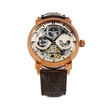 Men's Automatic Stainless Steel Watch on Brown Leather Strap, Rose
Skeletonized Dial