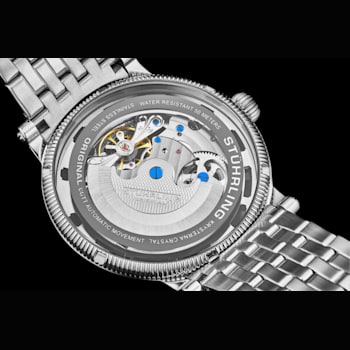 Men's Automatic Watch Silver Case, Bezel and Dial, Black Hands, Silver Bracelet