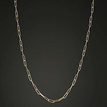 Solid 14k Yellow Gold 2 mm Capsule Paperclip Link Chain Necklace for Women
