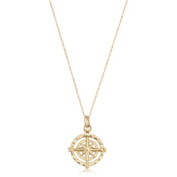 14k Yellow Gold Wind Rose Compass Pendant Rope Chain Necklace for Women
(18 inch)