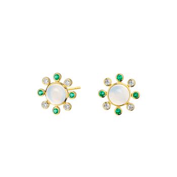 Cosmic Moon Quartz, Emerald and Diamond Studs