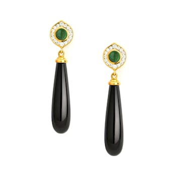 Mogul Black Onyx, Emerald and Diamond Earrings