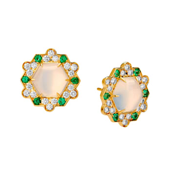 Mogul Hex Emerald, Moonstone and Diamond Earrings