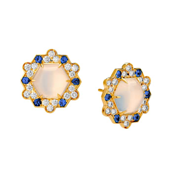Mogul Hex Sapphire, Moonstone and Diamond Earrings