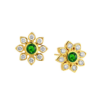SYNA Mogul Emerald and Diamond Flower Studs