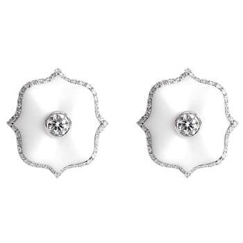 Diamond & Ceramic Mini Lotus Earrings