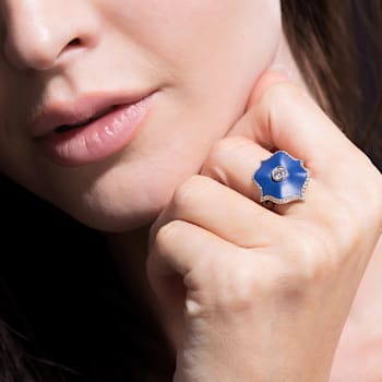 Diamond & Blue Ceramic Ring