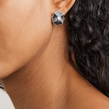 Diamond & Ceramic Mini Lotus Earrings