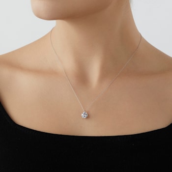 LUXGEM 10K White Gold Round Cut Pendant Necklace | 2 Carat Cubic Zirconia