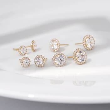 LUXGEM 10K Yellow Gold Round Halo Studs | 3 Carat Cubic Zirconia
