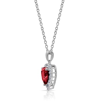 J'ADMIRE Ruby Simulant Platinum Over Sterling Silver Heart Pendant with Chain