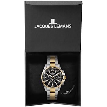 JACQUES LEMANS Men's Sport Watch with Stainless Steel Strap, Gold
Bicolor, Chronograph, 1-2091