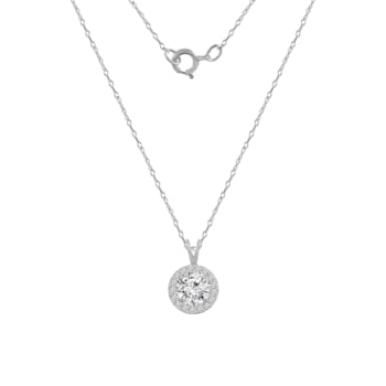 LUXGEM 14K White Gold Round Halo Pendant Necklace | 0.5 Carat Cubic Zirconia