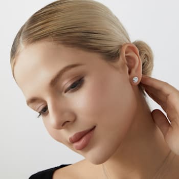 LUXGEM 14K White Gold Round Cut Solitaire Studs | 4 carat Cubic Zirconia