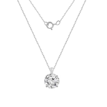LUXGEM 10K White Gold Round Cut Pendant Necklace | 3 Carat Cubic Zirconia
