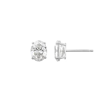 LUXGEM 10K White Gold Oval Cut Solitaire Studs | 3 carat Cubic Zirconia