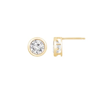 LUXGEM 14K Yellow Gold Bezel Round Cut Studs | 4 Carat Cubic Zirconia