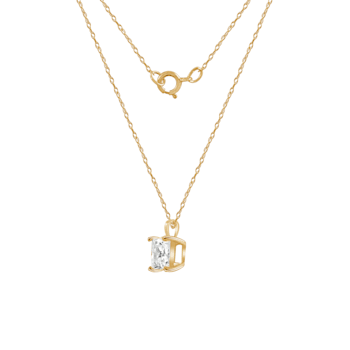 LUXGEM 14K Yellow Gold Princess Cut Pendant Necklace | 1 Carat Cubic Zirconia