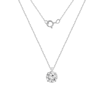 LUXGEM 10K White Gold Round Cut Pendant Necklace | 1 Carat Cubic Zirconia