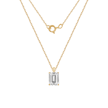 LUXGEM 14K Yellow Gold Emerald Cut Pendant Necklace | 1 Carat Cubic Zirconia