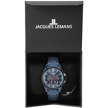 JACQUES LEMANS Men's Sport Watch with Stainless Steel Strap, Blue/Black
Bicolor Chronograph, 1-2119